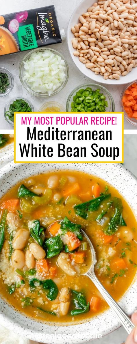 Vegetable And Bean Soup Recipes, Mediterranean Recipes Diet, Vegetable Lunch Recipes, Mediterranean Dinner Recipes Healthy, Mediterranean Entree Recipes, Quick Recipes For Dinner Vegetarian, Non Meat Soups, Soup Recipes Mediterranean, Bean Soup Recipes Healthy