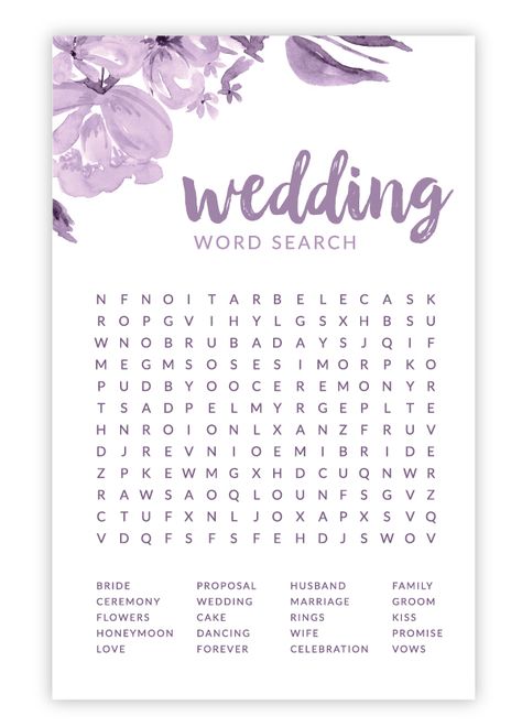 Wedding Word Search, Bridal Shower Questions, Bridal Shower Games Funny, Bridal Shower Advice Cards, Bridal Shower Advice, Wedding Wording, Purple Bridal Shower, Gross Things, Bridal Shower Bingo