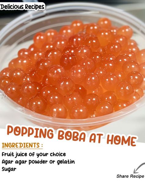 Boba At Home, Agar Agar Powder, Popping Boba, Agar Agar, Fruit Juice, Delicious Recipes, Juice, Mango, At Home