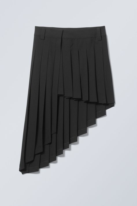 Swedish Street Style, Blind Stitch, Casual Styles, Black Midi Skirt, Asymmetrical Skirt, Skirts Online, Pleated Midi Skirt, Viscose Fabric, Wide Waistband