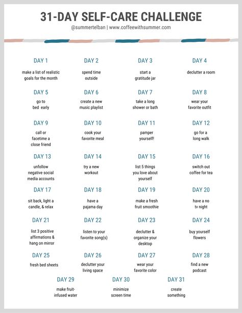 31-Day Self-Care Challenge | Self-Care Routine | Self-Care Rituals | Easy Self-Care Activities | Simple Self-Care Ideas | Self-Care For New Moms | Self-Care Quotes | Personal Growth | Mental Health Challenge | Personal Development Tips | Tips For Self-Care | Self-Love Challenge | Positive Affirmations | Self-Care Challenge | Tips For Better Self-Care | Love Yourself #selfcarechallenge #selfcaretips 31 Day Mindfulness Challenge, 31 Day Health Challenge, 31 Days Of Self Love Challenge, 31 Day Self Love Challenge, August Challenge Self Care, 31 Day Self Care Challenge, 31 Days Of Self Care, 31 Day Glow Up Challenge, Mom Glow Up Challenge