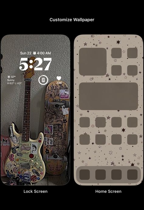 Guitar Lockscreen, Guitar Wallpaper Aesthetic, Aesthetic Wallpaper Guitar, Guitar Aesthetic Wallpaper, Ios Screen, Iphone Themes, Phone Inspiration, Homescreen Ideas, Aesthetic Ideas