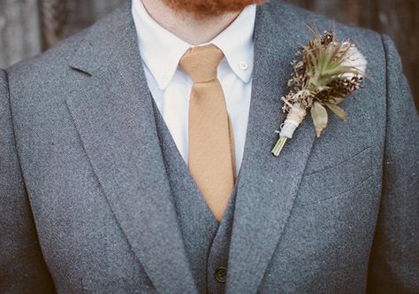 Heather Gray Suit and Champagne Tie Point Reyes Wedding, Fall Boutonniere, Kate Harrison, Body Flowers, Wedding Planning Boards, Champagne Tie, Groomsmen Grey, Groom And Groomsmen Suits, Bride Suit