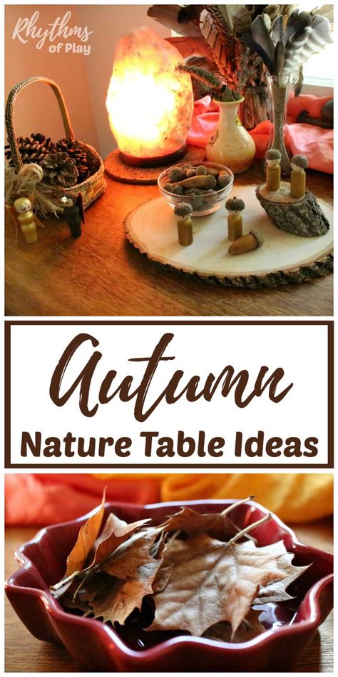 Fall Nature Table Ideas - Nature tables are used as a natural learning center in Waldorf and Montessori education. They provide an easy way for kids to study nature and the season of autumn. They are a great tool for nature study, sensory activities, and imaginative or loose parts play. Use these fun ideas to help children learn through play at home or in the classroom. | #NaturalLearning #Waldorf #Montessori #NatureTable #FallNatureTable #SensoryPlay #DIYHomeDecor #NaturePlay #AutumnDecor #Fall Nature Table Ideas, Autumn Nature Table, Natural Learning, Waldorf Montessori, Waldorf Crafts, Fall Nature, Autumn Activities For Kids, Montessori Education, Autumn Table