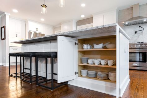 Storage Under Island Overhang, Storage Under Kitchen Island, Under Island Storage, Aga Kitchen, Island Storage, Kitchen Island Storage, Kitchen Peninsula, Kitchen Family Rooms, Installing Cabinets