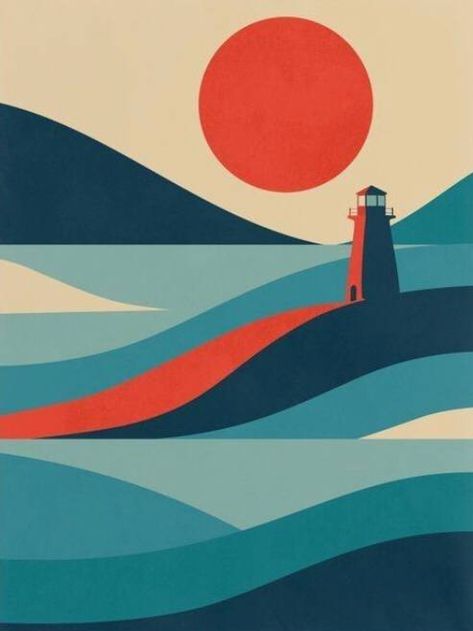 Lighthouse Illustration, Lighthouse Poster, Sea Lighthouse, Lighthouse Art, Simple Canvas Paintings, Gouache Art, Soyut Sanat Tabloları, Small Canvas Art, Minimalist Painting