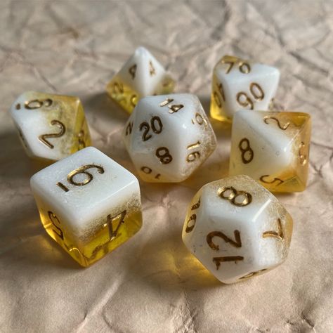 Beer Dice with golden Numbers - perfect for your drunken D&D character Yellow Dice Aesthetic, Valentines Board, Dnd Aesthetic, Goblin Hoard, Dice Ideas, Pretty Dice, Drunken Master, Goblincore Aesthetic, Gold Bullion Bars