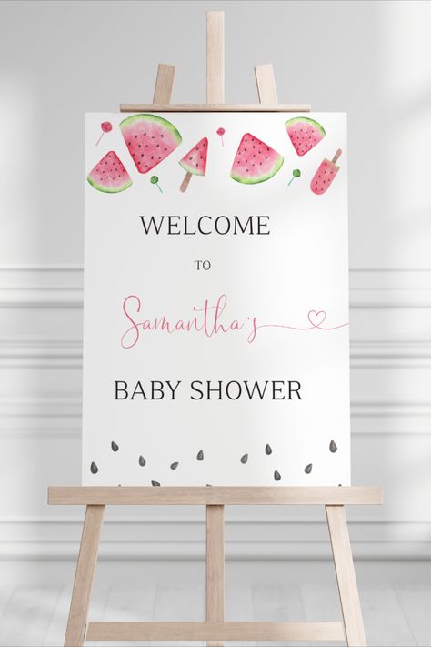 Editable Pink Watermelon Baby Shower Welcome Sign, Sweet Little Melon Baby Shower, Watermelon Decor, Baby Shower Decor, Summer Baby, BBS79 Watermelon Baby Shower Theme, Watermelon Baby Shower Ideas, Baby Shower Watermelon, Kylie Birthday, Watermelon Baby, Watermelon Decor, Pink Watermelon, Watermelon Lemonade