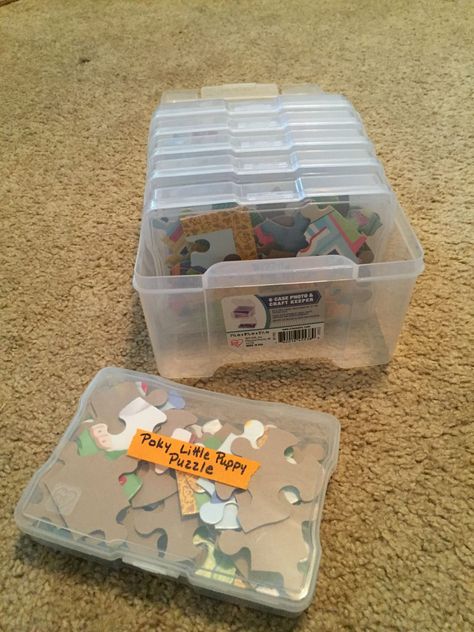 Compact Storage for Jigsaw Puzzles - The Organized Mom Puzzle Organization, Puzzle Storage, Lego Kits, Kids Toy Organization, Organisation Hacks, Playroom Organization, Organized Mom, Kids Room Organization, Organization Kids