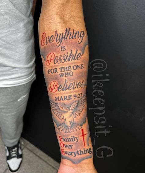 Chest Tattoo Sketches, Calf Sleeve Tattoo, Memorial Tattoo Ideas, Arm Tattoos For Guys Forearm, Black Men Tattoos, Tattoo Ideas Males, Forearm Tattoo Quotes, Believe Tattoos, Half Sleeve Tattoos Forearm