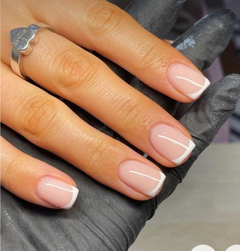 Natural Short French Tip Nails, Really Short French Nails, Sns French Tip Short Nails, Bridal Square Nails, Modern French Nails Square, French Manicure Square Round, French Tip On Real Nails, Squoval French Tip Nails Short, Squoval Nails French