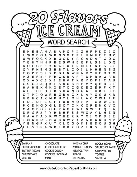 Free Printable Ice Cream Word Search For Kids - Cute Coloring Pages For Kids Fifth Grade Coloring Pages, Third Grade Coloring Pages, Fun Activity Sheets For Middle School, Ice Cream Word Search, I Spy Summer Printables For Kids Free, Summer Activity Pages For Kids, Color By Words Free Printable, August Word Search, Work Sheets For Kids Free Printable