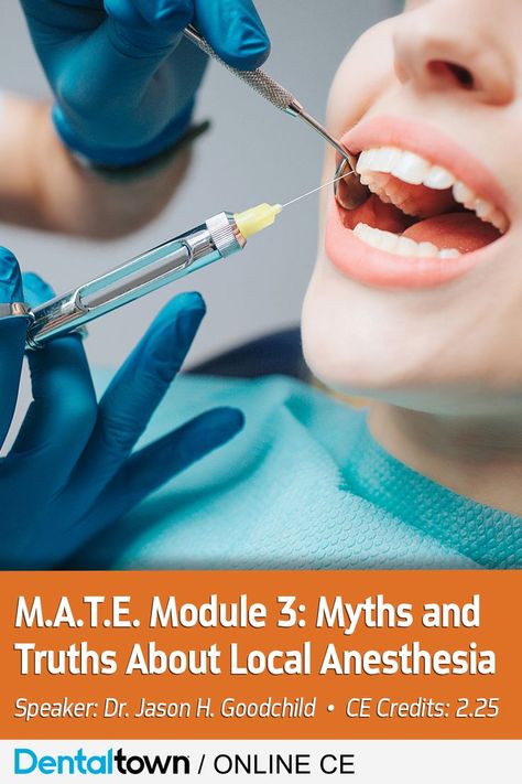 In Module 3 of 4 of the MATE act series, we will discuss how to effectively manage intraoperative dental pain with local anesthesia. Achieving profound and effective local anesthesia is essential in a clinical practice. It is a limiting step in most procedures; meaning invasive procedures cannot commence until it is successfully achieved. Click the link to earn 2.25 CE credits. #dentaltown #dentistry #dentalce #dentalstudent #dentalgrad #dentalassistant #oralpathology #pharmacology #cariology Local Anesthesia, Oral Pathology, Dental Student, Dental Assistant, Pharmacology