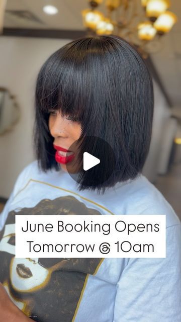 Aka diaryof_ahairstylist on Instagram: "BOOKS OPEN TOMORROW FOR JUNE! SEE YA SOON! 🥰" Sew In With Bangs Black Women, Sew In With Bangs, Sew In Bob, Chinese Bangs, Bob Weave, Full Bangs, Books Open, Birthday Hair, Natural Weave