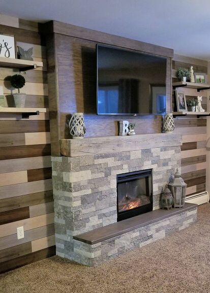 How to Build a Faux Fireplace | Hometalk Build A Faux Fireplace, Faux Fireplace Mantels, Room Focal Point, Fireplace Frame, Faux Fireplace Diy, Oak Plywood, Fireplace Logs, Faux Fireplace, Diy Fireplace