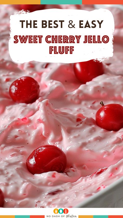 Whip up Sweet Cherry Jello Fluff for a delightful dessert that's both easy and delicious! Perfect for gatherings, it blends cherries, Cool Whip, and pineapple for a crowd-pleaser. Quick to make and irresistibly creamy, it's a surefire hit for any occasion. Love easy, tasty recipes? Pin this for your next sweet treat! Jello Whip Recipes, Jello Pudding Cool Whip Dessert, Fruit With Cool Whip, Jello Fluff Recipes Cool Whip, Cherry Jello Fluff, Cherry Fluff Salad Cool Whip, Jello Cottage Cheese Cool Whip, Fluff Recipes Cool Whip, Jello Fluff Cool Whip