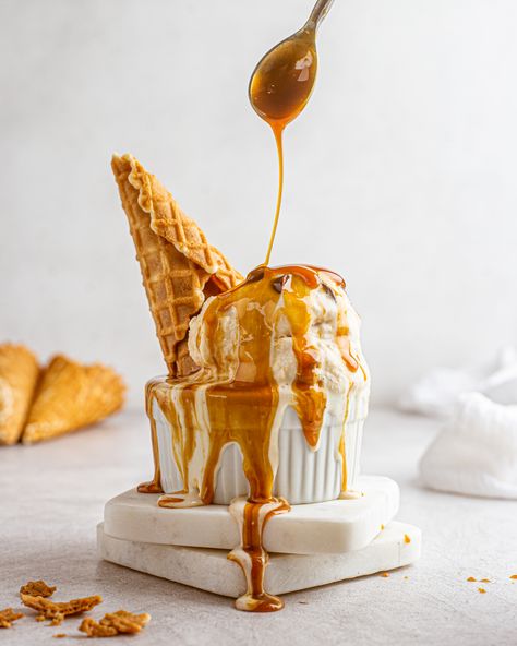 Ice Cream - Commercial Food Photography by Kateryna Pavlichenko from Los Angeles, United States | Phoode Food Photography Cake, Ice Cream Flower, Commercial Food Photography, Gelato Bar, Ice Cream Photography, Cake Branding, Caramel Ice Cream, Food Texture, Ice Cream Brands