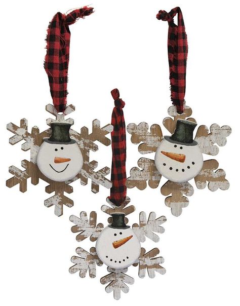 Xmas Projects, Fabric Hanger, Happy Snowman, Snowman Head, Buffalo Check Fabric, Painted Snowman, Snowmen Ornaments, Snowman Snowflake, Snowflake Craft