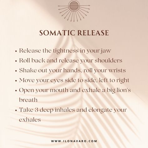 Somatic release is not just a physical practice; it's an opportunity to reconnect with your breath, your body, and the present moment. ⁠ ⁠ It's a mindful journey that transcends the physical, offering a holistic release of both the tangible and intangible burdens you carry. ⁠ ⁠ So, take a moment for yourself, indulge in the simplicity of these movements, and feel the liberating effects of somatic release wash over you, leaving you rejuvenated and grounded. ⁠ ⁠ Things To Release, Somatic Experience, Somatic Release, Somatic Exercise, Somatic Yoga, Somatic Movement, Somatic Therapy, Somatic Healing, Mindful Movement