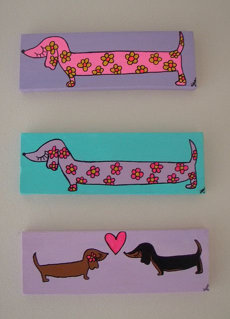 Long Doxie paintings! by chloejessica :)(: Dachshund Canvas Painting, Sausage Dog Painting Easy, Weiner Dog Rock Painting, Dogs Canvas Painting, Weenie Dog Painting, Dachshund Rock Painting, Daschund Painting Easy, Wiener Dog Painting, Dachshund Painting Easy