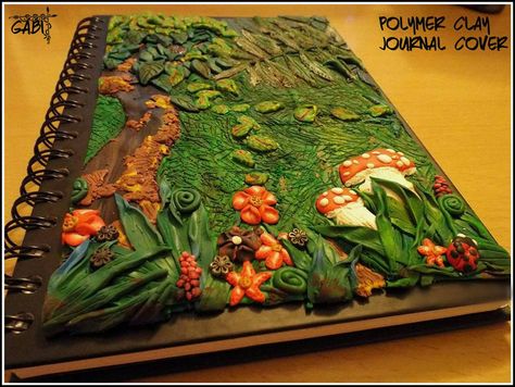 Enchanted mushroom forest polymer clay journal cover Clay Book Cover, Clay Journal Cover, Enchanted Mushroom Forest, Polymer Clay Journal, Clay Book, Enchanted Mushroom, Polymer Clay Books, Fimo Ideas, Forest Book