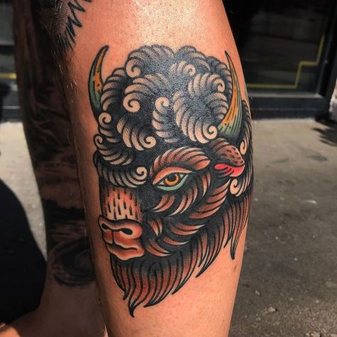 Traditional Buffalo Tattoo, Ethan Chandler, Buffalo Tattoo, Traditional Style Tattoo, Traditional Tattoo, Traditional Style, Skull Tattoo, Tatting, Buffalo