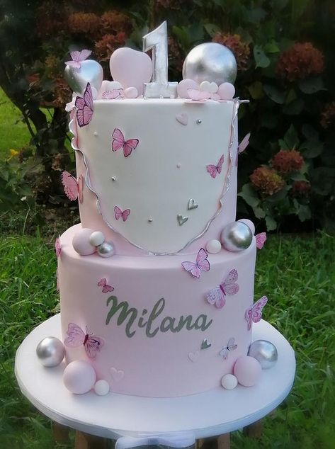 Bday Cakes For Girls, Butterfly Theme Cake, One Year Birthday Cake, Baby 1st Birthday Cake, Girls First Birthday Cake, 1st Bday Cake, Tiered Cakes Birthday, Butterfly Birthday Cakes