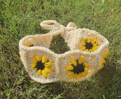 Crochet Sunflower Granny Square Headband Granny Square Headband, Sunflower Granny Square, Sunflower Crochet, Crochet Sunflower, Granny Square, Sunflower, Square, Crochet, Quick Saves