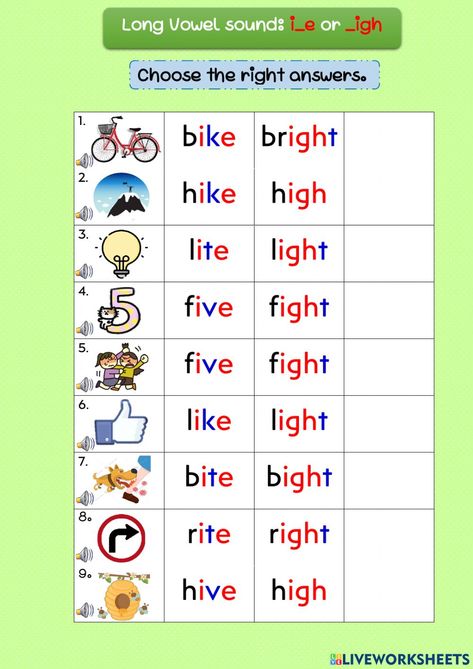 Igh Sound Worksheet, Igh Words Worksheets, Long I Worksheets, Igh Words, American English Words, Long I Words, Letter Recognition Worksheets, Montessori Language, Cvc Words Kindergarten