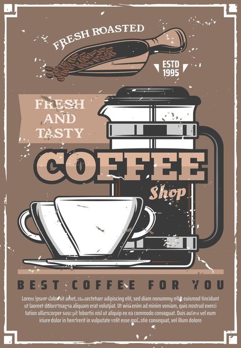 Coffee shop retro poster with cup and beans Coffee Shop Poster Design, Shop Poster Design, Hot Cappuccino, Vintage Coffee Poster, Poster Cafe, Vintage Coffee Shops, Coffee Poster Design, Coffee Shop Concept, Cafe Posters