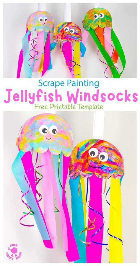 Jellyfish Eyfs Activities, Jellyfish Art Kindergarten, Crafts For Ages 3-5 Art Projects, Fun At The Beach Crafts For Kids, Under The Sea Creative Activities, Fun Kid Crafts For Summer, Jellyfish Craft Kindergarten, Jellyfish Suncatcher Craft, Beach Themed Art Projects For Kids