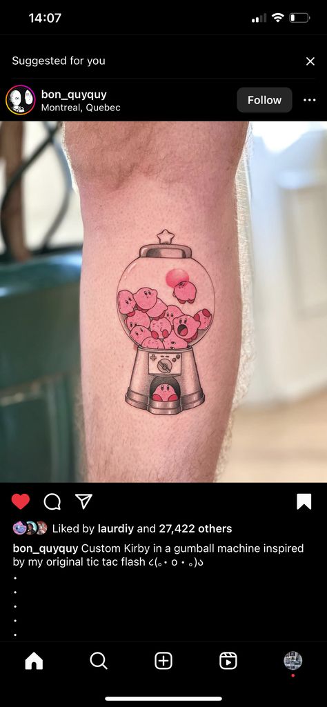 Kirby Tattoo, Gamer Tattoos, Cute Tats, Geek Tattoo, Vine Tattoos, Tattoo Care, Gaming Tattoo, Tattoo Desings, Funny Tattoos