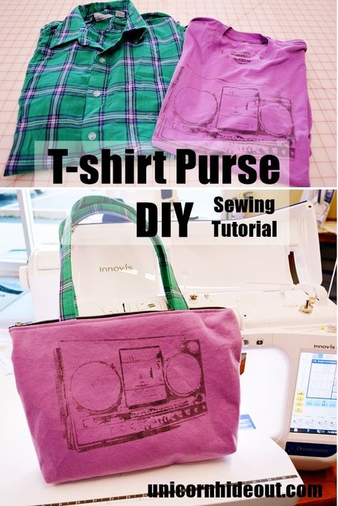 DIY T-shirt Purse Tutorial, Sewing Tutorial for beginner, intermediate or advanced. Upcycle t-shirt. Make a purse, bag or tote. Diy Clothes No Sewing, Diy Clothes No Sewing For Teens, Diy Purse Making, Make A Purse, Purse Diy, Tutorial Sewing, Dress Sewing Tutorials, Sac Diy, Diy Tote