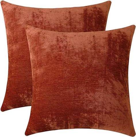 Amazon.com: Jeneoo Terracotta Decorative Throw Pillow Covers Soft Chenille Comfy Solid Rust Couch Cushion Case Decor (Set of 2, 18 x 18 Inches) : Home & Kitchen Rust Couch, Rust Cushions, Chenille Throw Pillows, Red Pillow Covers, Textured Throw Pillows, Fall Pillow Cover, Sample Board, Couch Cushion, Chenille Pillow