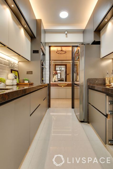 This 1,100 sq. ft. Apartment in Mumbai Offers Clean and Stylish Storage Ideas Stylish Storage Ideas, Kitchen Unit Designs, Kitchen Colour Combination, Modern Kitchen Design Grey, Diy Kitchen Backsplash, Modern Kitchen Design Small, Kitchen Design Modern Small, Kitchen Interior Design Decor, Kitchen Design Modern White