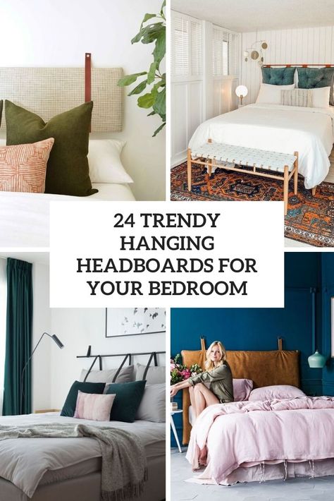 trendy hanging headboards for your bedroom cover Pillow Headboard Diy, Bedroom No Headboard, Large Bed Pillows, Floating Headboard, Attic Bed, Headboard Inspiration, Teen Room Designs, Vintage Inspired Bedroom, Pillow Headboard