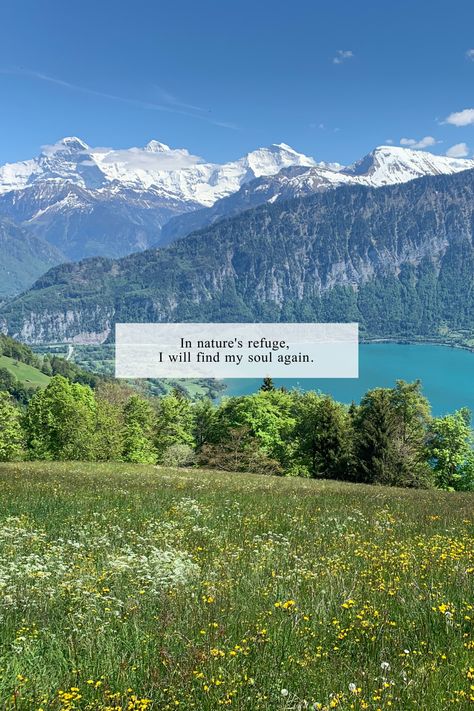 Quote: Ease Into Your Goals LLC ||||| Photo: View of Lake Thun from Beatenberg, Interlaken, Switzerland [ #quotes #sayings #words #diary #poetry #micropoetry #nature #soul #travel #adventure #peace #serenity #Godsbeauty #selfreflection #growth #escape #refuge #safety #release #stressrelief ] Escape To Nature Quote, Nature Escape Quotes, Escape Quotes Travel, Lake Quotes For Instagram, Mountain View Quotes, Switzerland Quote, Hiking Quotes Adventure, Lake Captions, Lake Quotes