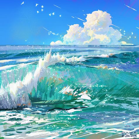 ArtStation - Travel with art: waves, 11/30 of June Ocean Drawing, Wave Drawing, Ocean Illustration, Ocean Waves Art, June Challenge, Ocean Backgrounds, Wave Illustration, Speed Painting, Ocean Landscape