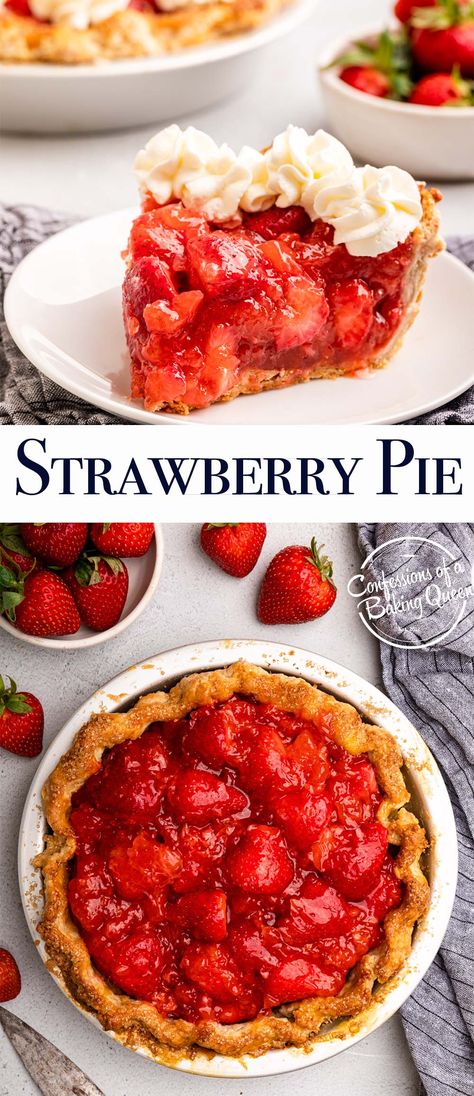 A delicious and easy strawberry pie, perfect for any occasion, and excellent use of fresh strawberries. No jello mix is needed for this homemade strawberry pie. Pioneer Woman Strawberry Pie, Homemade Strawberry Pie, Strawberry Jello Pie, Easy Strawberry Pie, Jello Pie, Berry Filling, Berry Pie Recipe, Strawberry Cream Pies, No Bake Blueberry Cheesecake