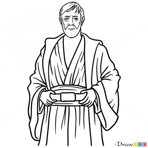 How to Draw Obi Wan, Star Wars - How to Draw, Drawing Ideas, Draw Something, Drawing Tutorials portal How To Draw Star Wars, Old Ben Kenobi, Obi Wan Kenobi Art, Colouring Activities, Star Wars Symbols, Ben Kenobi, Star Wars Cookies, Star Wars Drawings, Pretty Star