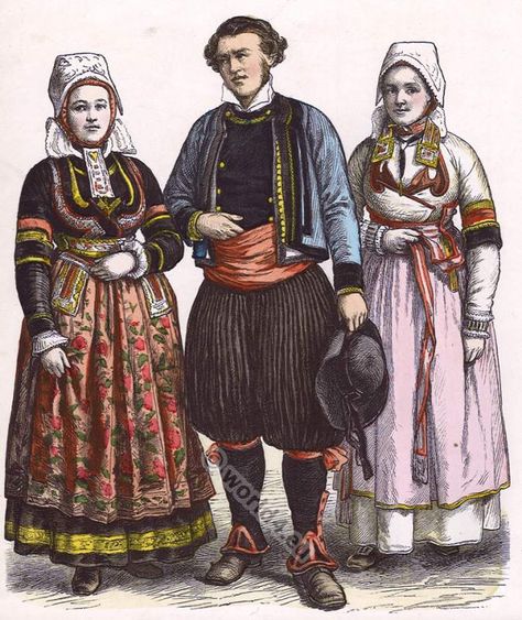 Traditional clothing in Brittany France. French historical clothing. Brittany Costume, Traditional French Clothing, Europe Culture, French Costume, French Clothing, French Outfit, Folk Clothing, Brittany France, Folk Dresses