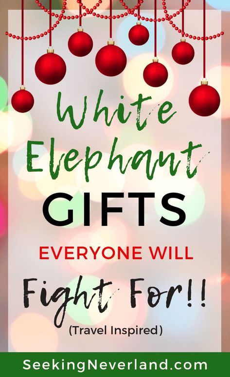 White Elephant Gifts Everyone Will Fight For - travel inspired gifts under $25 and bonus gift ideas under $50 Perfect White Elephant Gift, Awesome White Elephant Gifts, Steal A Gift Ideas Christmas, Nice White Elephant Gifts, Fun White Elephant Gift Ideas Under $10, Couples Gift Exchange Ideas, Cool White Elephant Gifts Ideas, White Elephant Gift Themes, White Christmas Gift Ideas