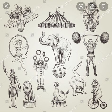 Circus Tent Drawing, Circus Tattoo, Cirque Vintage, Circus Illustration, Circus Vintage, Circus Characters, Theme Tattoo, Circus Tent, Circus Animals