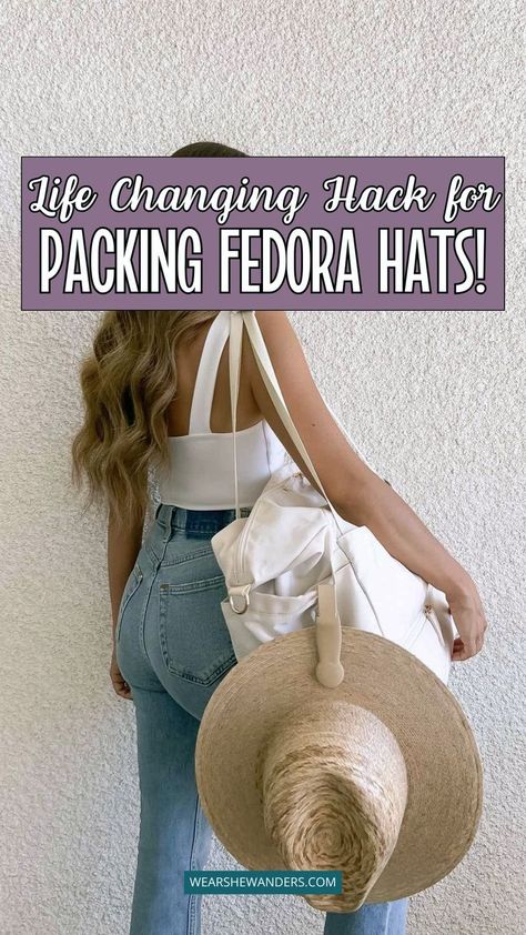 Master the challenge of packing your favorite wide brim hat with our essential guide. Say goodbye to crushed hats with our innovative solutions that blend seamlessly into your travel packing routine. Whether you're jet-setting to a beach destination or exploring a new city, our guide ensures your travel hat remains an indispensable part of your travel wardrobe, ready to elevate any outfit. Big Sun Hat, Traveling By Plane, Ivory Hat, Best Hacks, Packable Hat, Travel Necessities, Packing For A Cruise, Travel Hat, Hat Clips