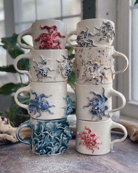 design, cup, travel, texture, tea, handle, sublimantion, pottery-cup, ceramic cup, pottery cup, teacup, Ocean Mug Ceramics, Clay Cups Ideas, Ocean Pottery, Pottery Colors, Creature Marine, Cup Pottery, Design Cup, Clay Cup, Mug Christmas Gift