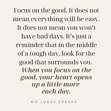 When you focus on the good, you invite more light and love into your life. It’s about seeing the beauty in everyday moments, appreciating small victories, and finding joy in the simple things.⁣ ⁣ By shifting your attention to the positive, your heart opens a little more each day. You become more grateful and more connected to the world around you. ⁣ ⁣ Embrace the good. Watch as your heart expands. Creating space for even more joy and happiness. ⁣ ⁣ What good are you focusing on today???⁣ Joy Quotes, Focus On The Good, Small Victories, Self Healing Quotes, Tough Day, Just A Reminder, Everyday Moments, Hope Love, Simple Things