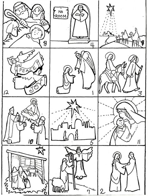 ELEMENTARY SCHOOL ENRICHMENT ACTIVITIES: CHRISTMAS STORY SEQUENCE AND WRITING Christmas Story Coloring Pages, Story Sequencing Pictures, Christmas Art For Kids, Nativity Silhouette, Nativity Story, Christmas Coloring Sheets, Story Sequencing, Sunday School Kids, The Nativity Story