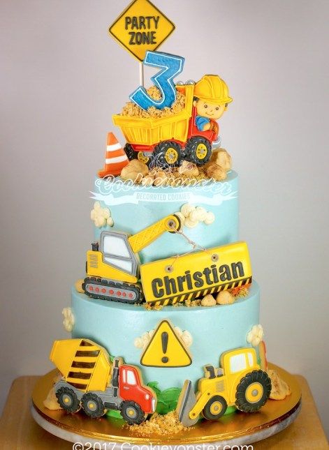 Custom Cakes - Cookievonster Custom Decorated Cookies :: Vancouver, BC Construction Theme Cake, Excavator Cake, Digger Cake, Construction Birthday Cake, Kid Cakes, Cake Beautiful, Construction Cake, Fabulous Cakes, Designer Cakes