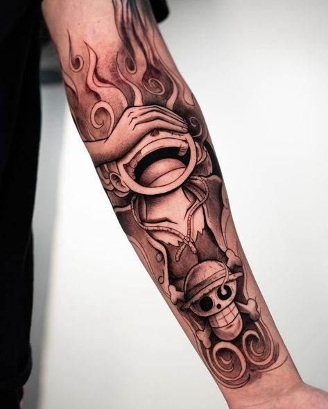 One Piece Half Sleeve Tattoo, Cobra Forearm Tattoo, Simple Sleeve Tattoo, Luffy Tattoo Ideas, Tattoos God, Luffy Tattoo, Kid Naruto, Brooks One Piece, Tattoo Anime