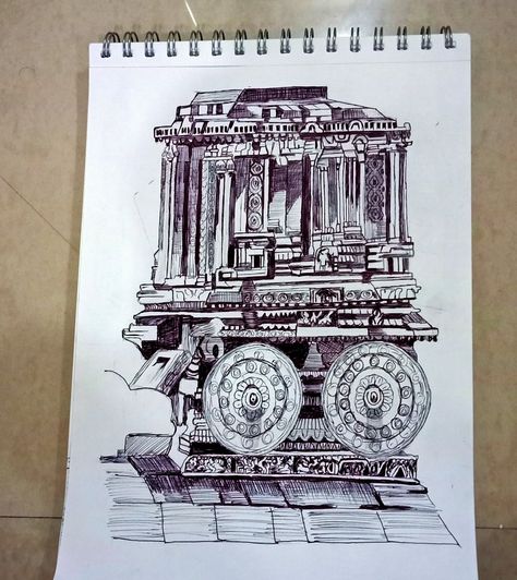 Pen sketch of stone chariot of Hampi.pride of Karnataka Karnataka Rajyotsava Drawing, Hampi Sketches, Chess Sketch, Lion Wallpaper Iphone, Architecture Paintings, Pen Art Work, Simple Building, African Paintings, Lion Wallpaper